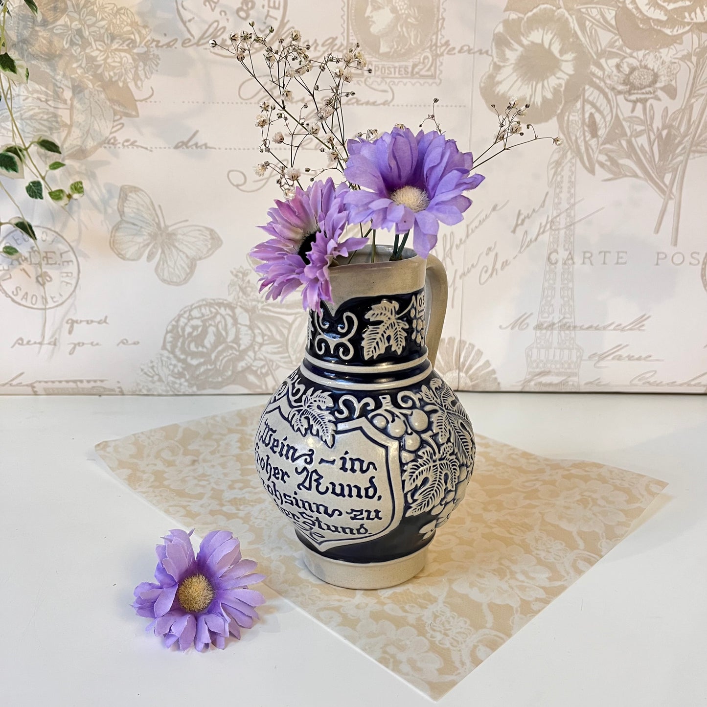 Vintage Gerz West German Wine Jug. Pitcher Carafe. Motto Ware. 0.5L