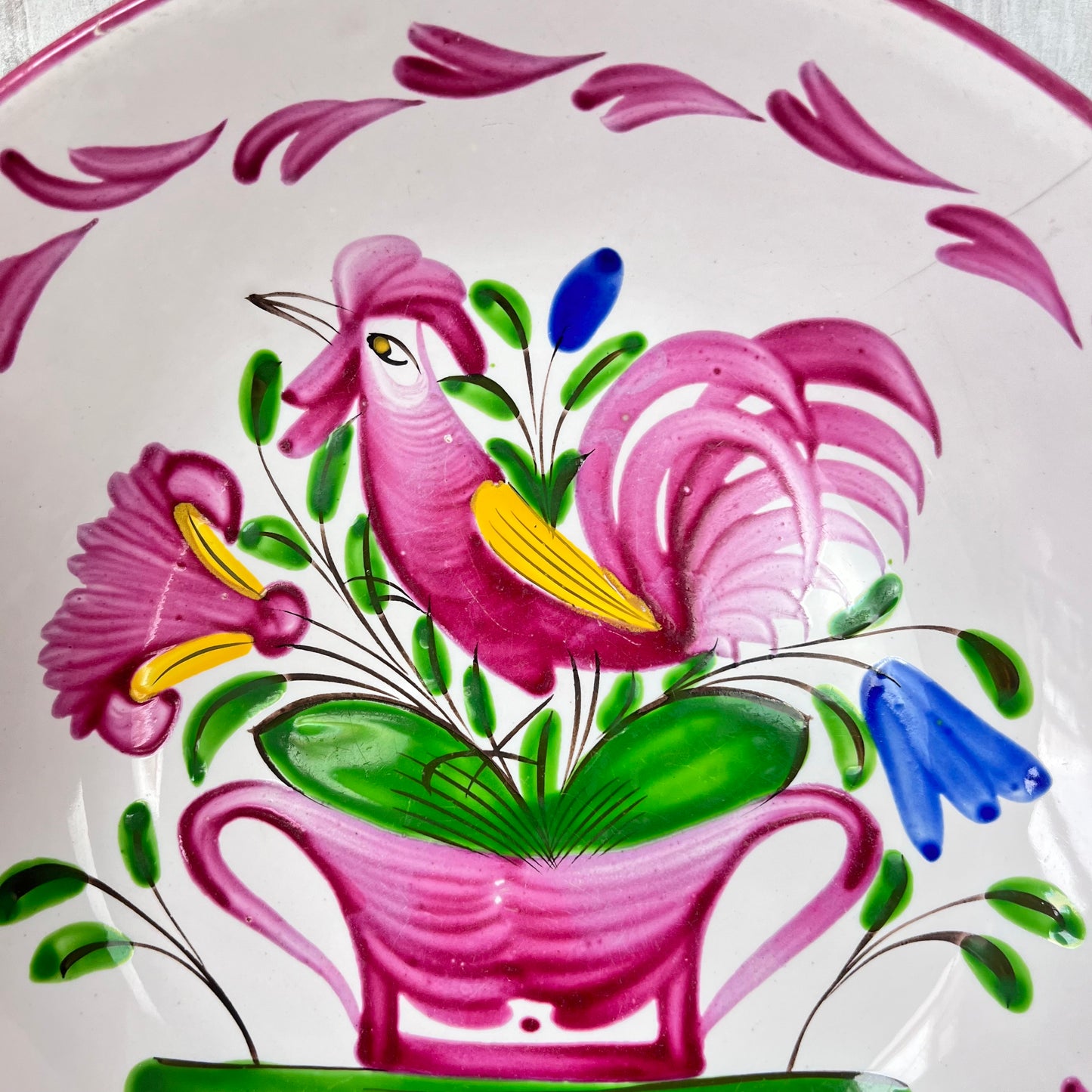 Antique K & G Luneville Faience Tin Glaze Earthenware Plate. Chanticleer. France