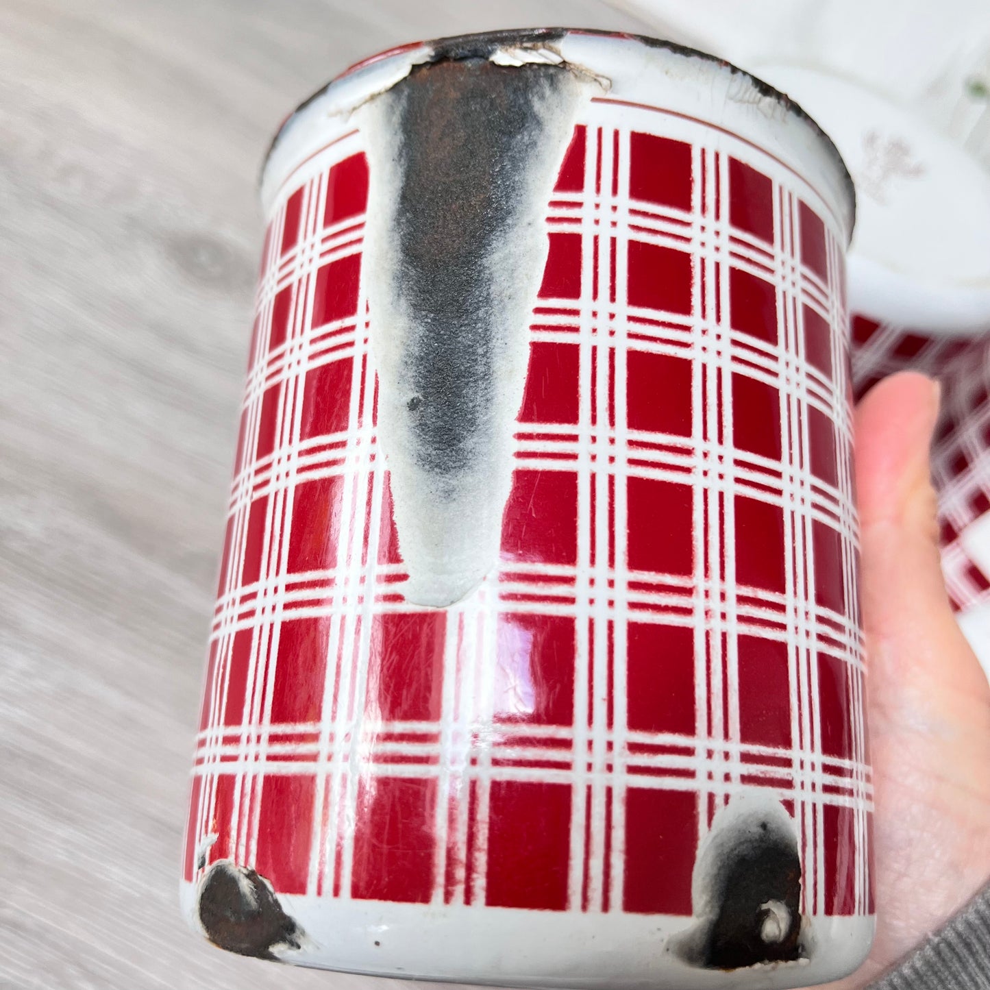 Vintage French Enamel Canisters x 5 . B.B. Freres. 1930s