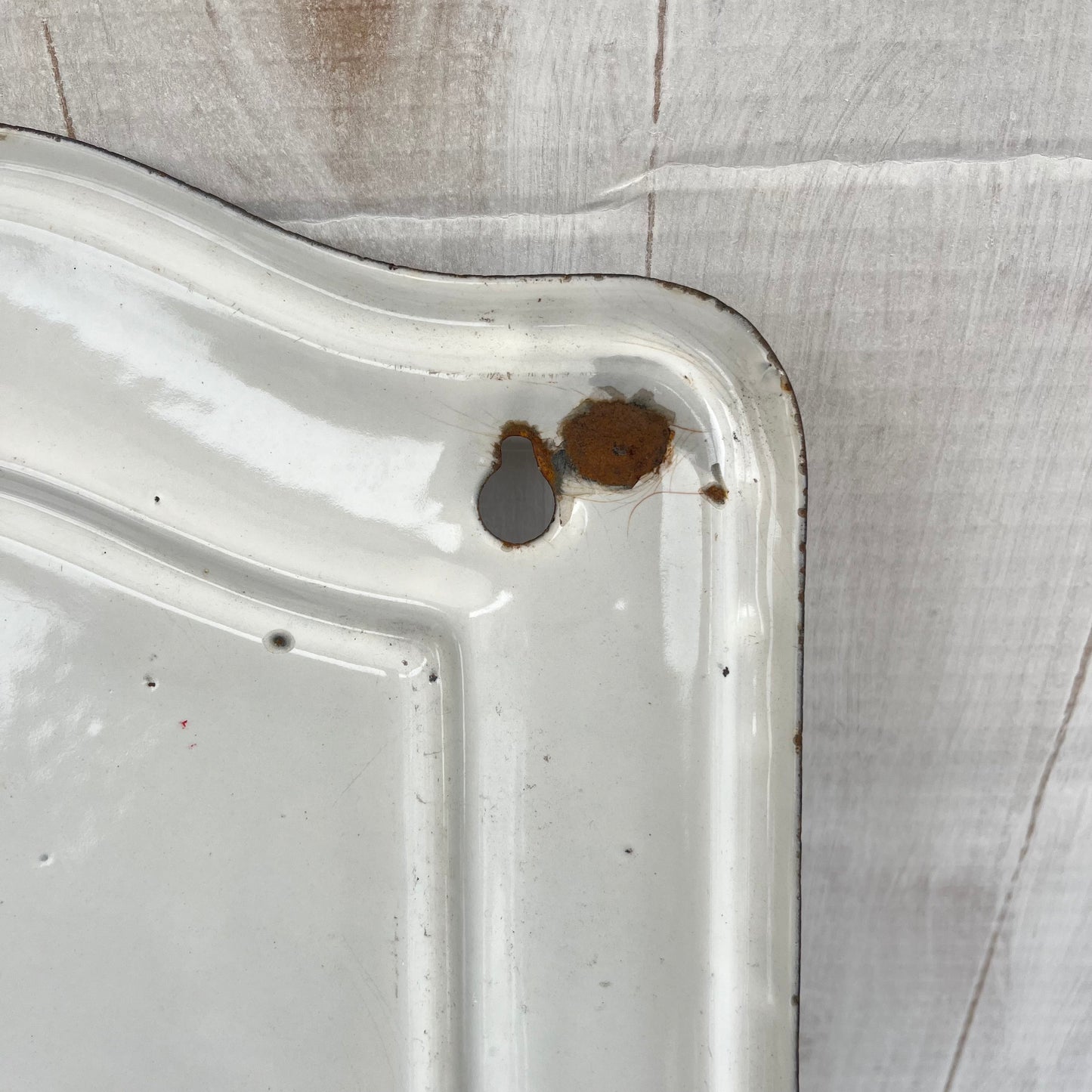 Vintage French Enamel Utensil Rail. BB Freres. Hanger. Drip Tray. Chippy. 1930s