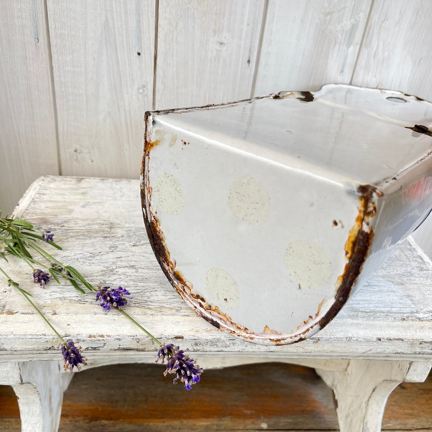 Vintage French Enamel Salt Box. No Lid. Chippy. Brocante