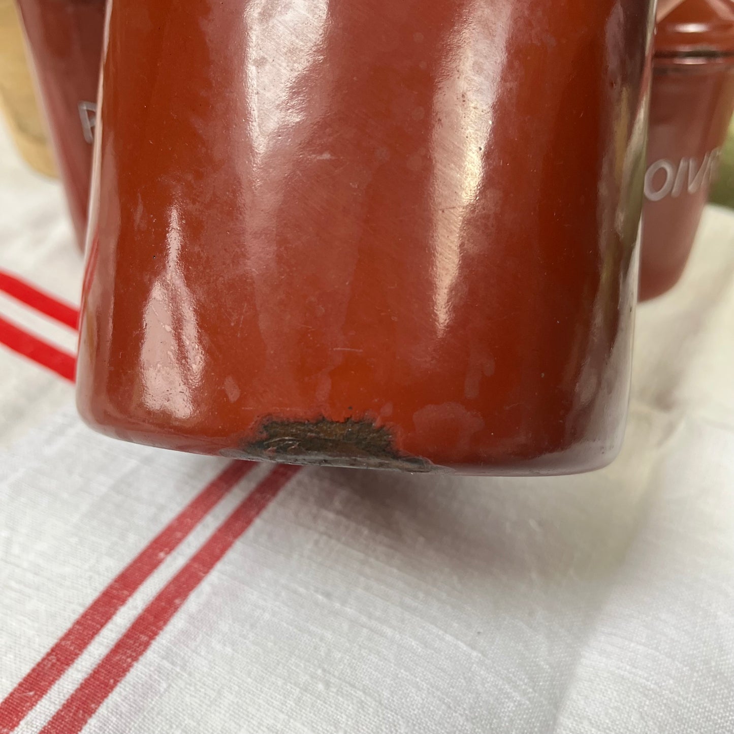 Vintage French Enamel Graduated Canisters x 6. 1930s