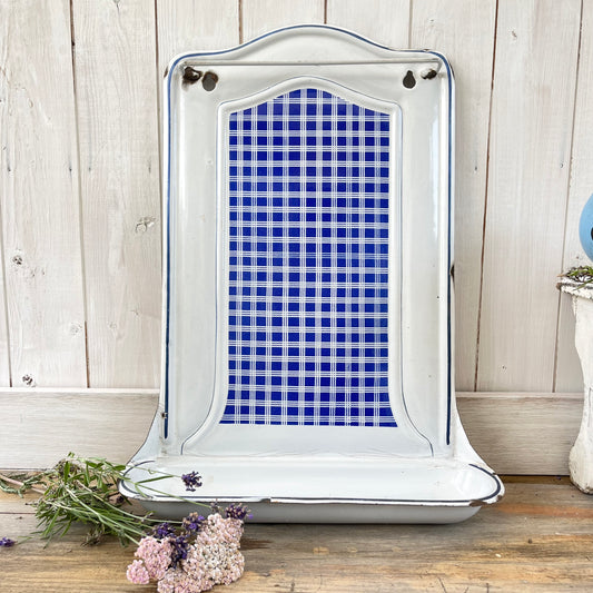 Vintage French Enamel Utensil Rail. BB Freres. Hanger. Drip Tray. Chippy. 1930s
